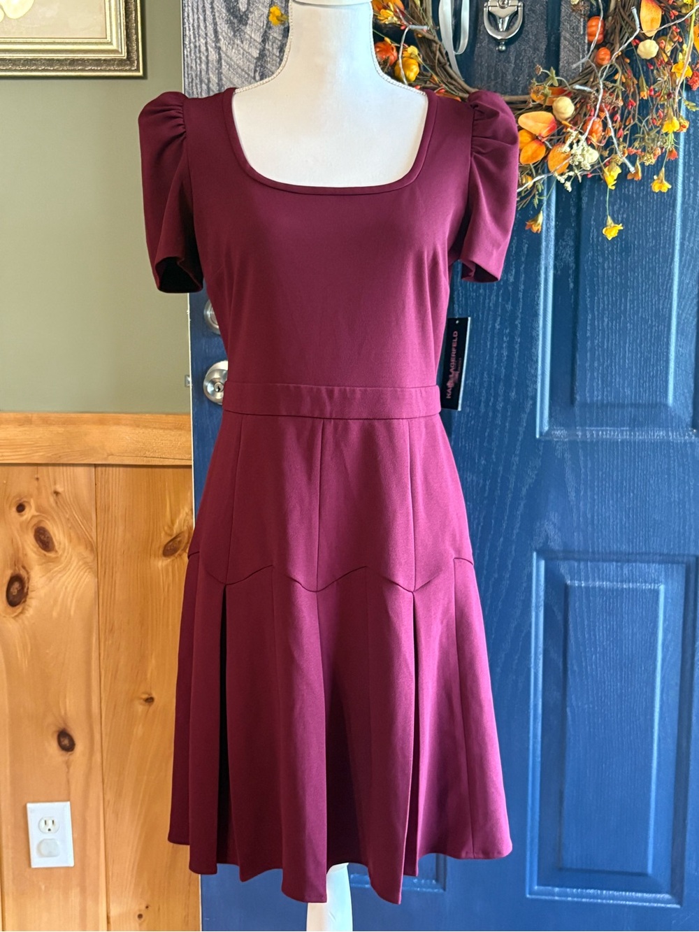 Karl Lagerfeld Burgundy Scoop-Neck Fit & Flare Dress size 6 NWT